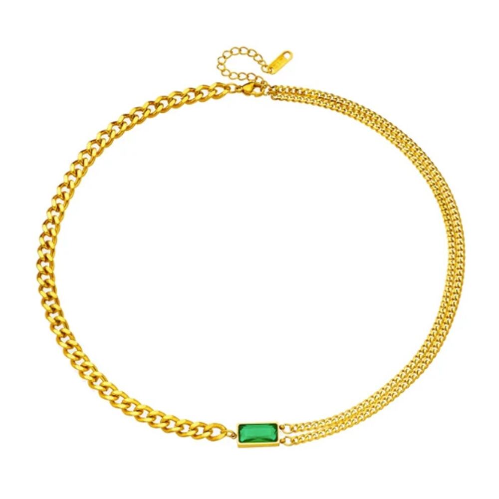 Green stone and Chain Necklace